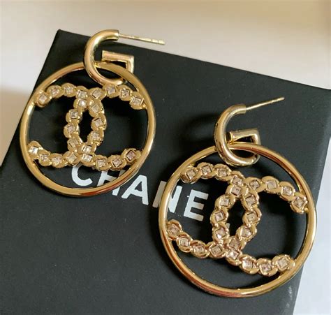 chanel gold heart crystal hoop earrings|Chanel earrings price us.